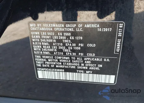 2018 Volkswagen Atlas 2.0T S from USA, damaged, VIN 1V2AP2CA2JC536950